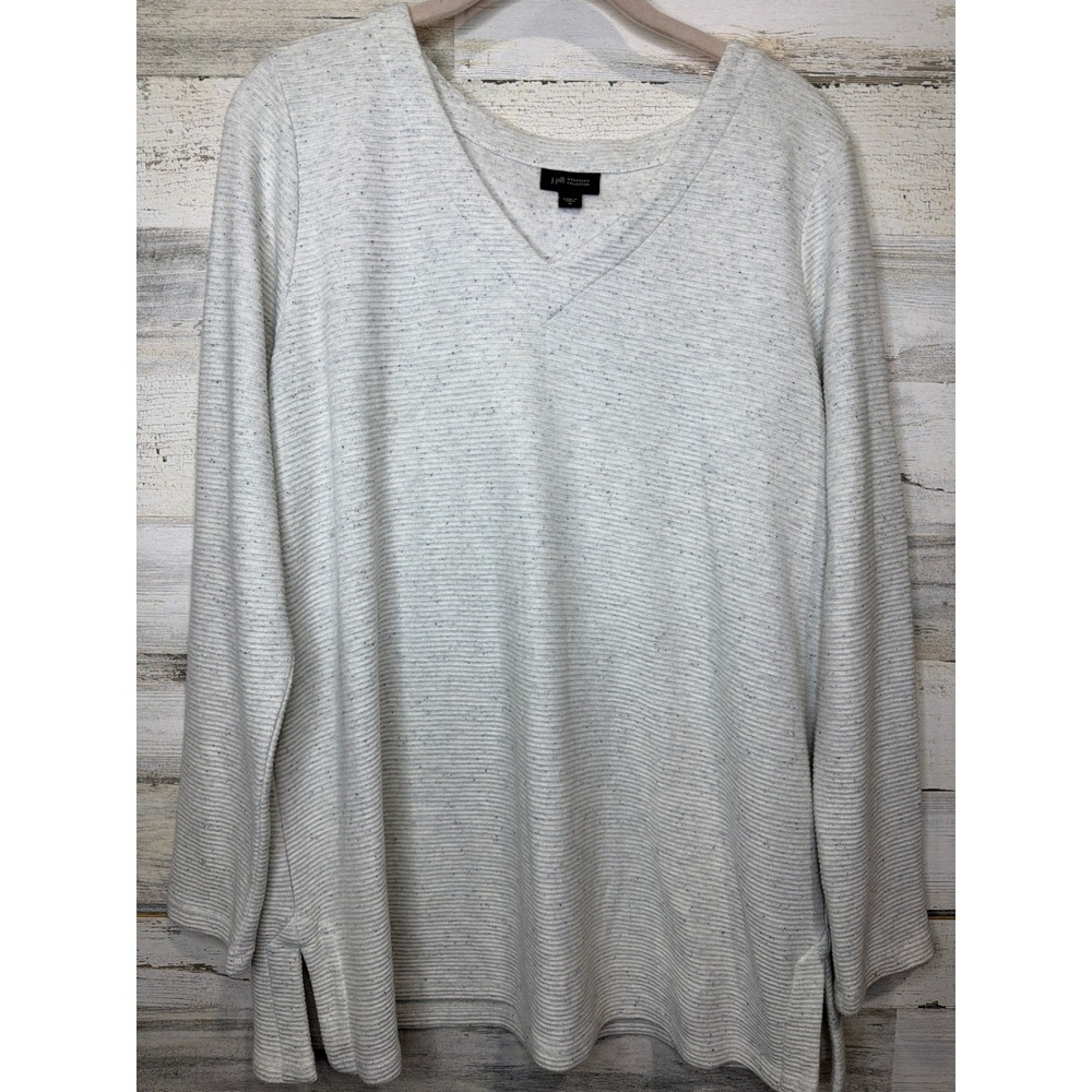 J. Jill Wearever Tunic Women M Gray Ribbed Knit Space Dye Casual EUC